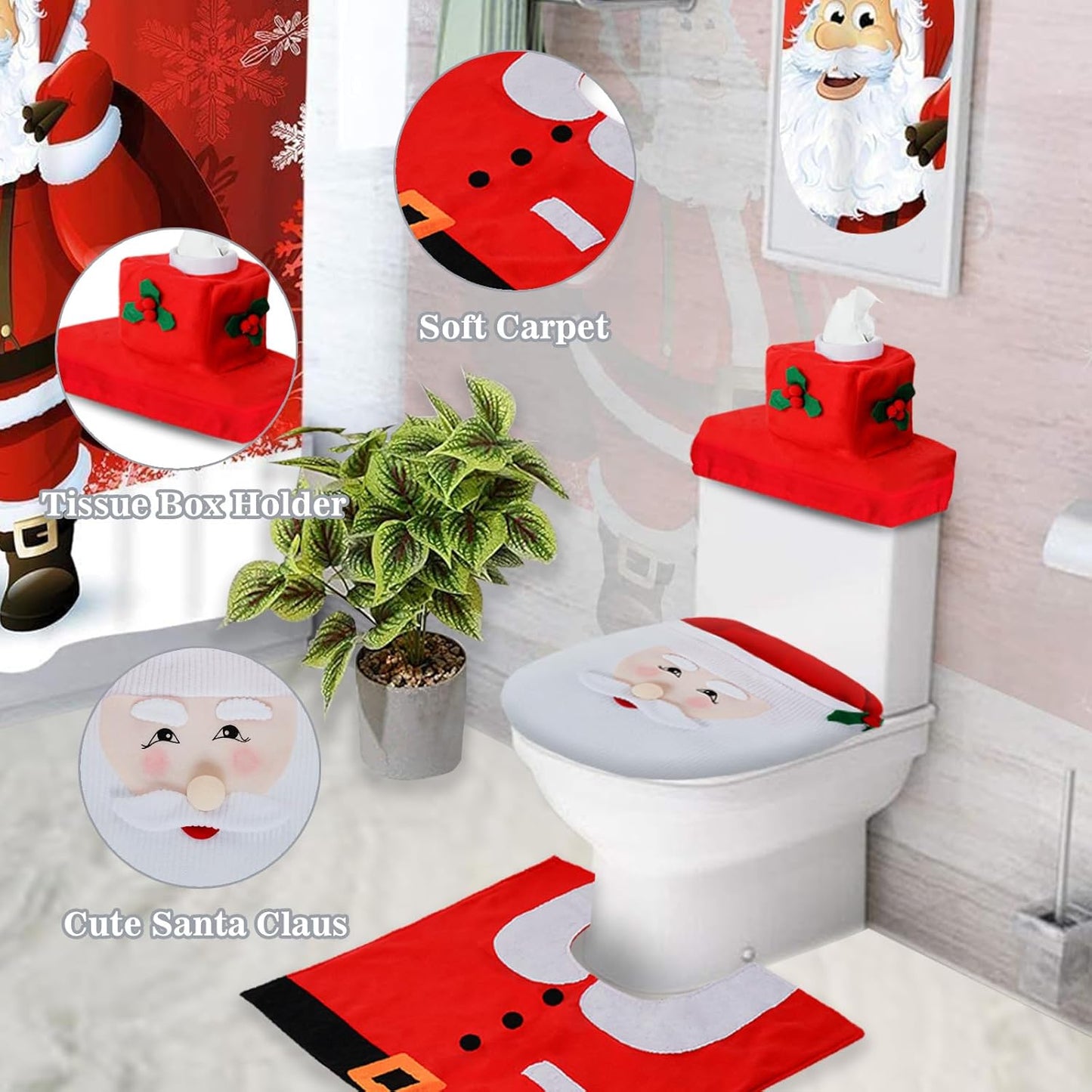 SantaToiletSeat™ Handmade Toilet Seat Cover & Rug Set Christmas Funny Bathroom Decoration